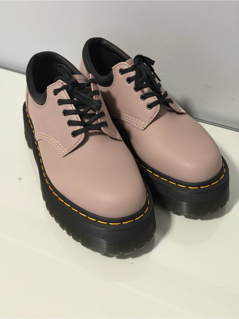 Dr. Martens Blush Pink Platform Lace-Up Shoes with Black Sole